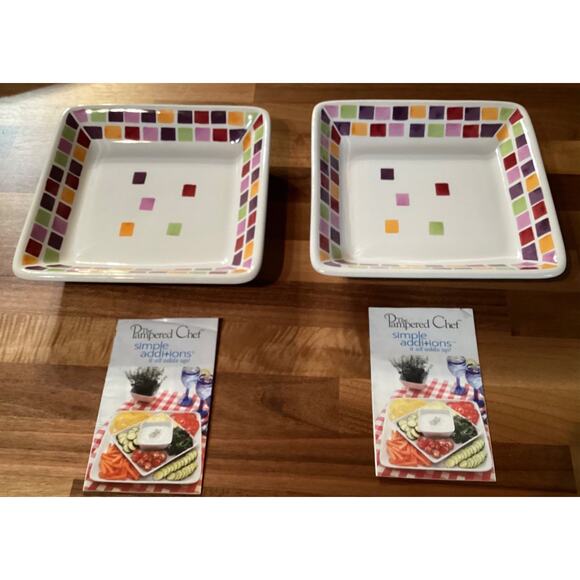 Set of 2 Pampered Chef Simple Additions Serving Trays Plates Tiles Small Square - Picture 4 of 8